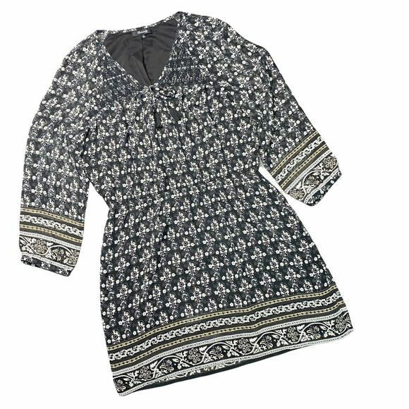 MADEWELL | sz 10 Womens Black/Cream Floral Long Sleeve Peasant Woodland Dress - Picture 2 of 7